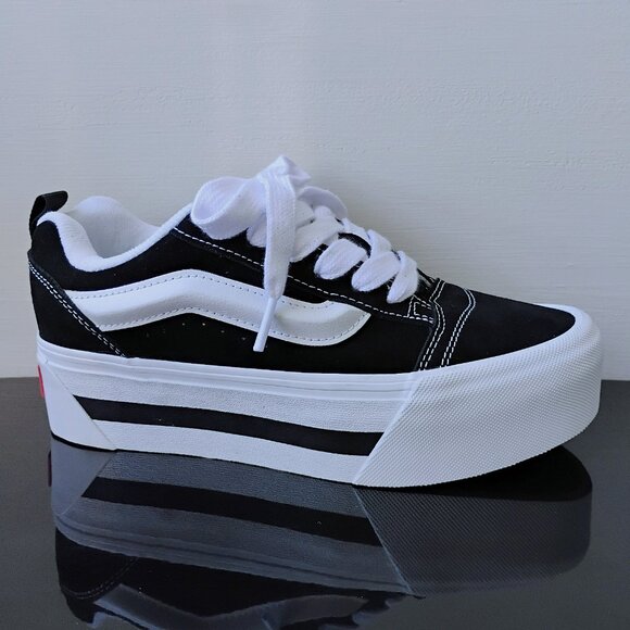 Vans Women's Knu Stack/Platform Nostalgia Suede Sneaker in Simple Black/White - Picture 1 of 13